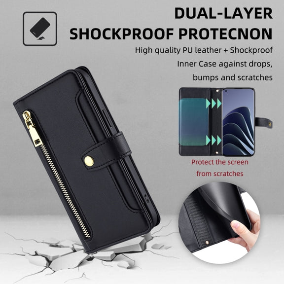 For OnePlus 10 Pro 5G Sheep Texture Cross-body Zipper Wallet Leather Phone Case(Black)