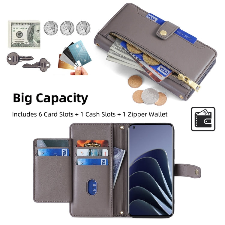 For OnePlus 10 Pro 5G Sheep Texture Cross-body Zipper Wallet Leather Phone Case(Grey)