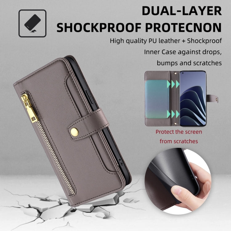 For OnePlus 10 Pro 5G Sheep Texture Cross-body Zipper Wallet Leather Phone Case(Grey)