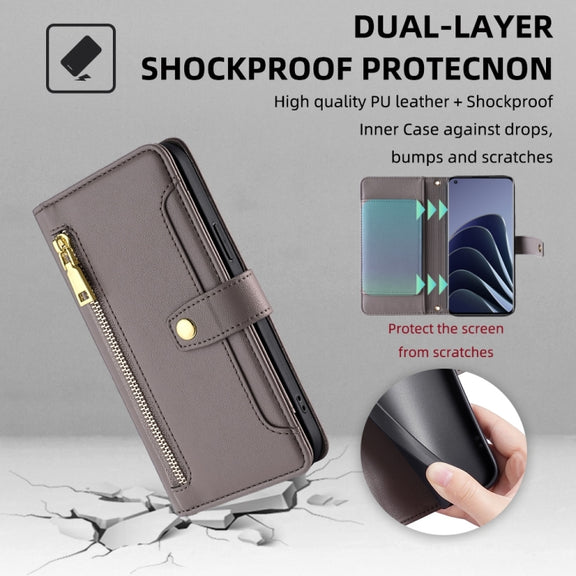 For OnePlus 10 Pro 5G Sheep Texture Cross-body Zipper Wallet Leather Phone Case(Grey)