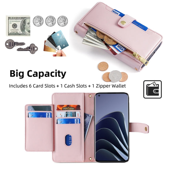 For OnePlus 10 Pro 5G Sheep Texture Cross-body Zipper Wallet Leather Phone Case(Pink)