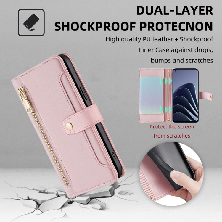 For OnePlus 10 Pro 5G Sheep Texture Cross-body Zipper Wallet Leather Phone Case(Pink)