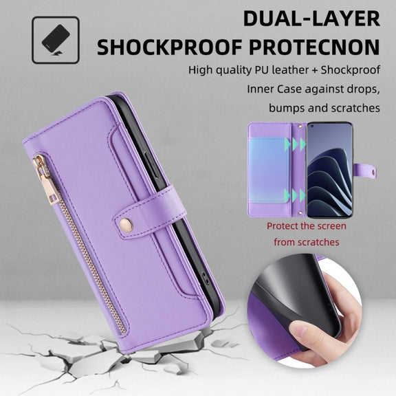 For OnePlus 10 Pro 5G Sheep Texture Cross-body Zipper Wallet Leather Phone Case(Purple)