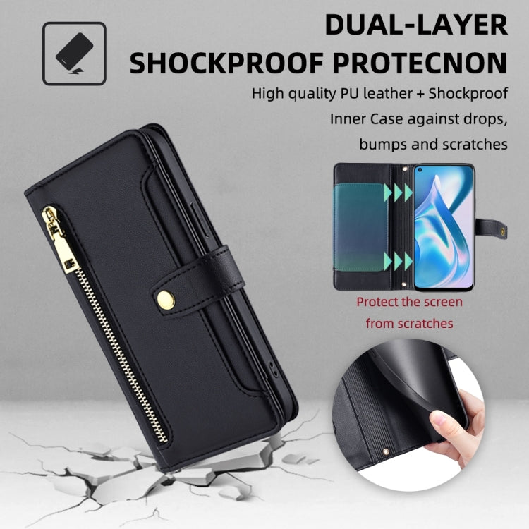 For OnePlus Ace Racing Sheep Texture Cross-body Zipper Wallet Leather Phone Case(Black)