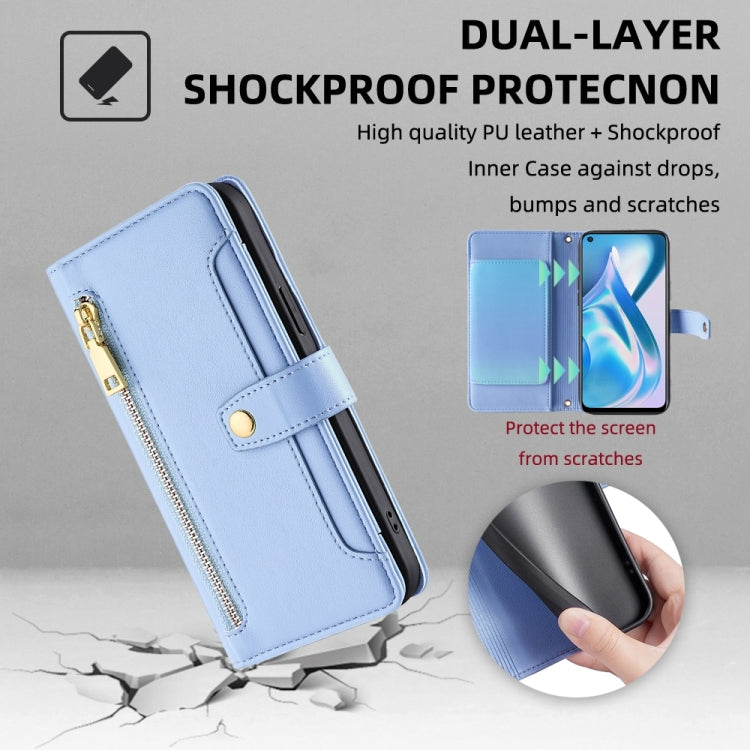 For OnePlus Ace Racing Sheep Texture Cross-body Zipper Wallet Leather Phone Case(Blue)