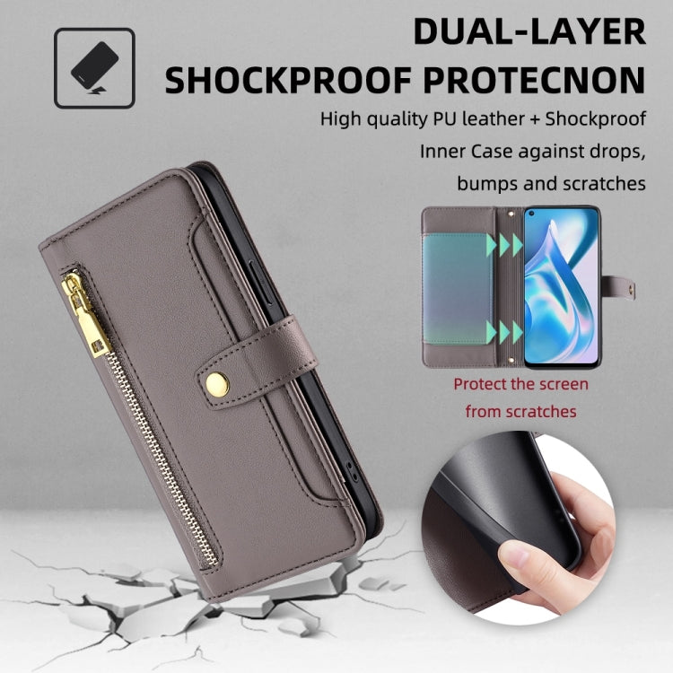 For OnePlus Ace Racing Sheep Texture Cross-body Zipper Wallet Leather Phone Case(Grey)