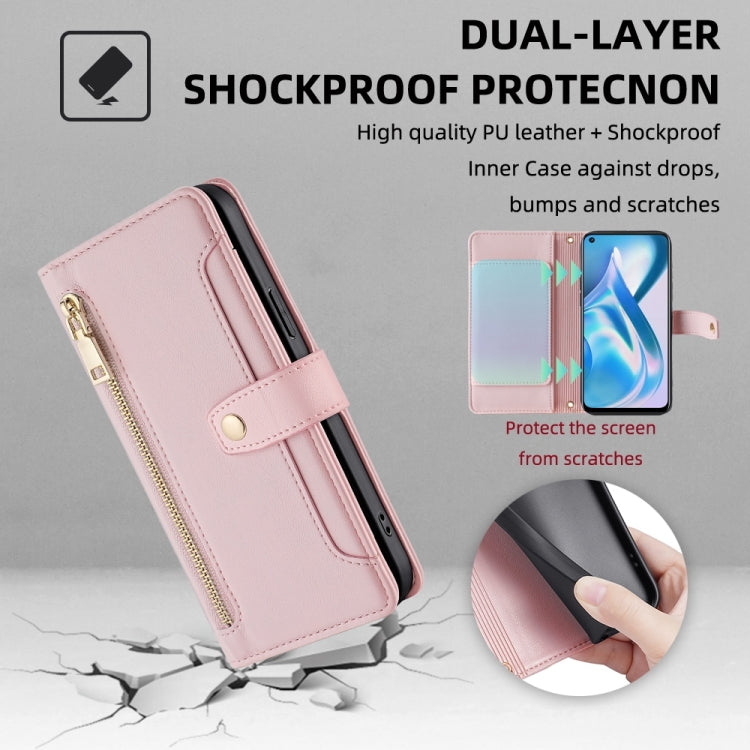 For OnePlus Ace Racing Sheep Texture Cross-body Zipper Wallet Leather Phone Case(Pink)