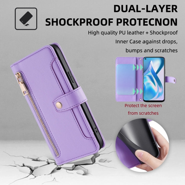 For OnePlus Ace Racing Sheep Texture Cross-body Zipper Wallet Leather Phone Case(Purple)