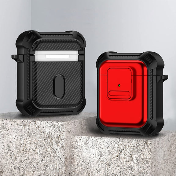 For AirPods 1 / 2 TPU + PC Shockproof Earphone Protective Case with Switch(Red)