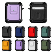 For AirPods 1 / 2 TPU + PC Shockproof Earphone Protective Case with Switch(Blue)