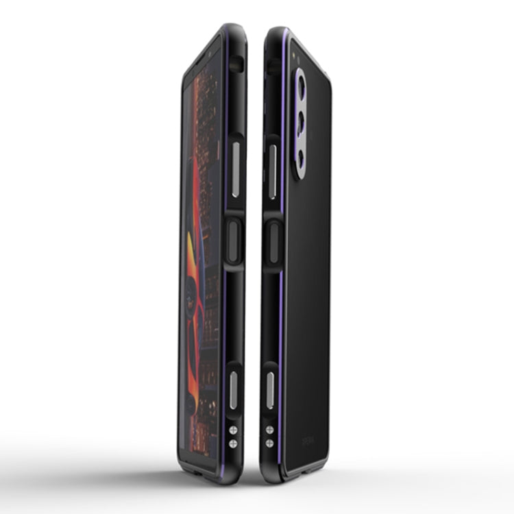 For Sony Xperia 5 ��� Aurora Series Lens Protector + Metal Frame Phone Case(Black+Purple)