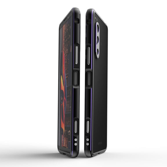 For Sony Xperia 5 ��� Aurora Series Lens Protector + Metal Frame Phone Case(Black+Purple)