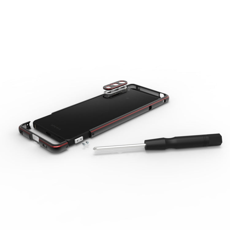 For Sony Xperia 5 ��� Aurora Series Lens Protector + Metal Frame Phone Case(Green+Silver)