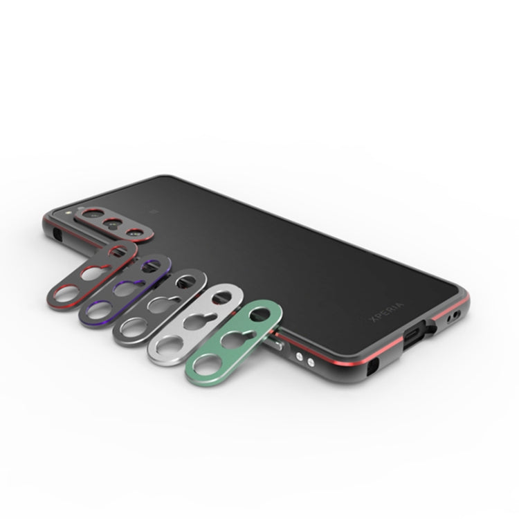 For Sony Xperia 5 ��� Aurora Series Lens Protector + Metal Frame Phone Case(Green+Silver)