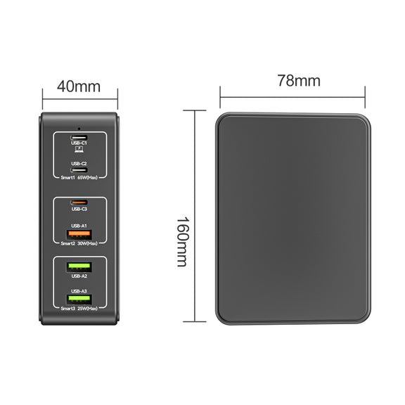 818H 120W Type-C + USB 6-Ports Desktop Fast Charger, Plug Type:US Plug(Black)