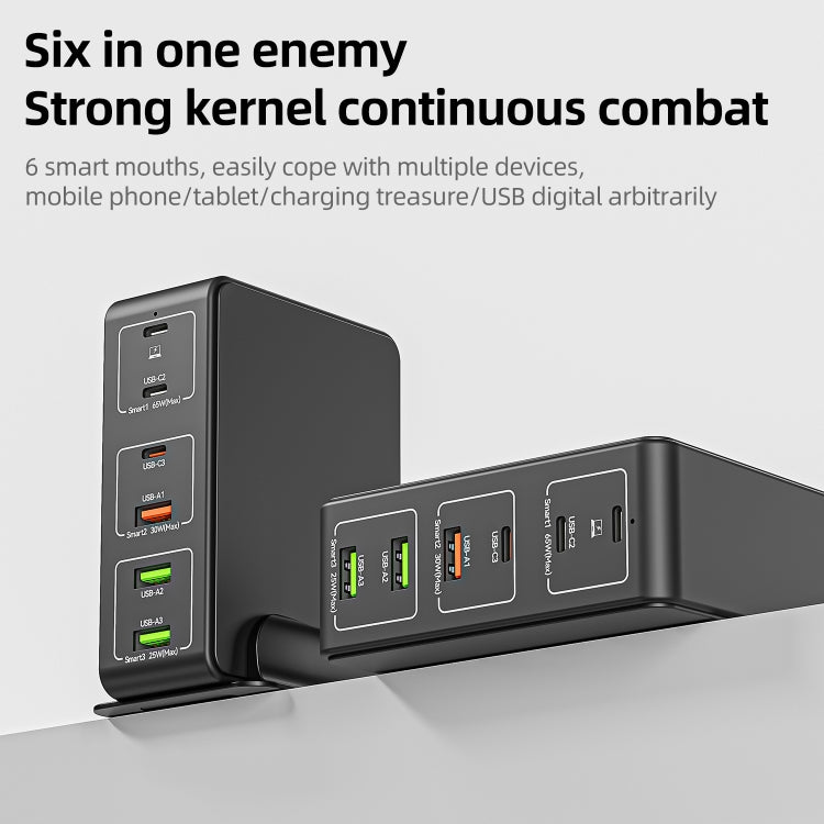 818H 120W Type-C + USB 6-Ports Desktop Fast Charger, Plug Type:US Plug(Black)