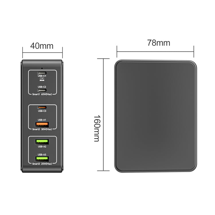 818H 120W Type-C + USB 6-Ports Desktop Fast Charger, Plug Type:EU Plug(Black)