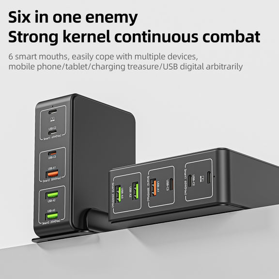 818H 120W Type-C + USB 6-Ports Desktop Fast Charger, Plug Type:EU Plug(Black)