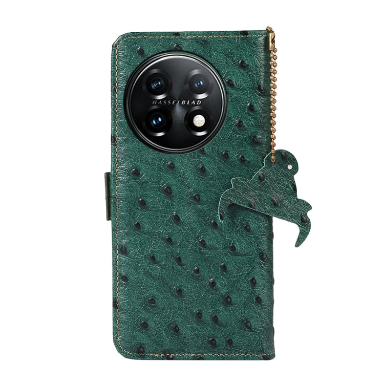 For OnePlus 11 5G Ostrich Pattern Genuine Leather RFID Phone Case(Green)