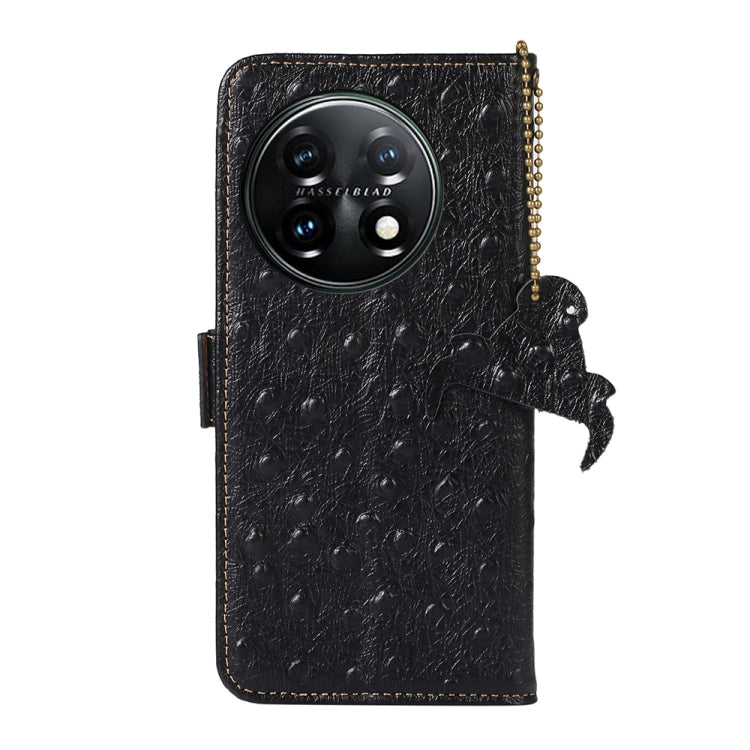 For OnePlus 11 5G Ostrich Pattern Genuine Leather RFID Phone Case(Black)