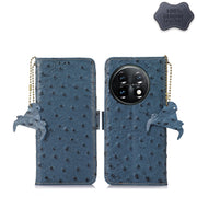 For OnePlus 11 5G Ostrich Pattern Genuine Leather RFID Phone Case(Blue)