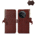 For OnePlus 11 5G Ostrich Pattern Genuine Leather RFID Phone Case(Coffee) - OnePlus Cases by PMC TechLife | Online Shopping South Africa | PMC TechLife | Buy Now Pay Later Mobicred