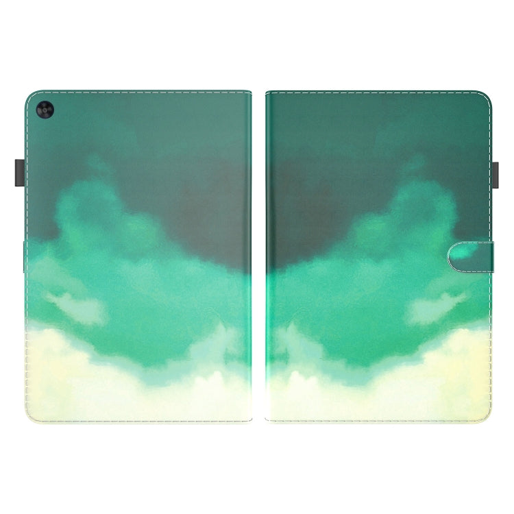 For Huawei MatePad SE Watercolor Pattern Flip Leather Tablet Case(Cyan Green)