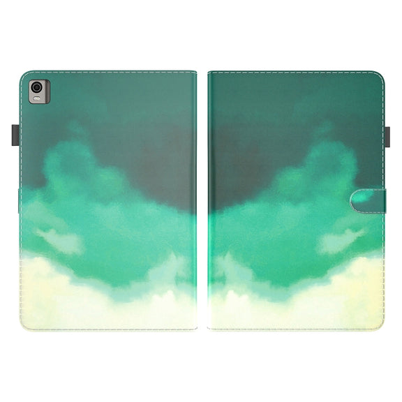 For Nokia T21 Watercolor Pattern Flip Leather Tablet Case(Cyan Green)