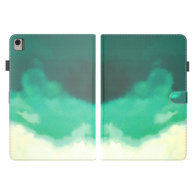 For Nokia T21 Watercolor Pattern Flip Leather Tablet Case(Cyan Green)