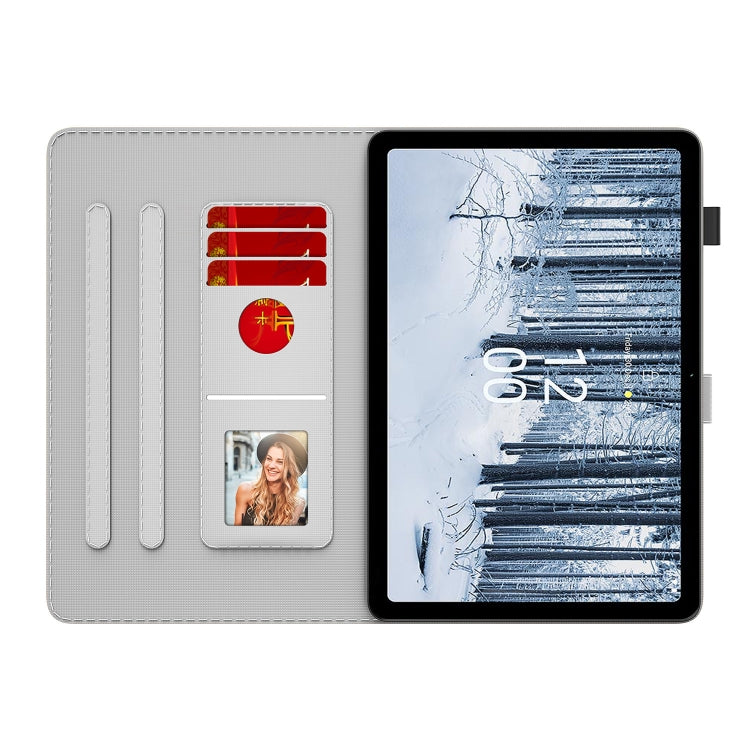For Nokia T21 Watercolor Pattern Flip Leather Tablet Case(Cyan Green)
