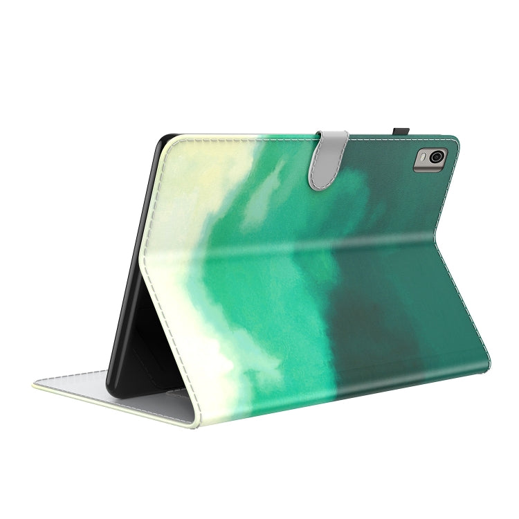 For Nokia T21 Watercolor Pattern Flip Leather Tablet Case(Cyan Green)