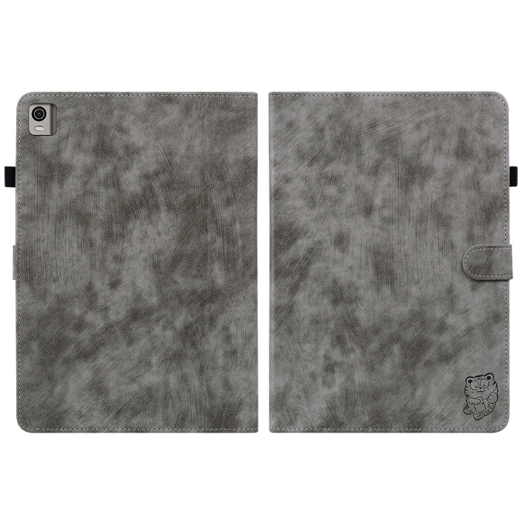 For Nokia T21 Tiger Pattern Flip Leather Tablet Case(Grey)