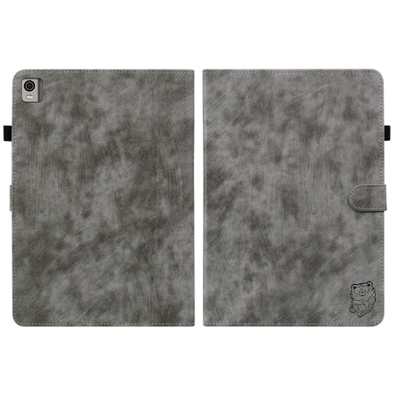 For Nokia T21 Tiger Pattern Flip Leather Tablet Case(Grey)