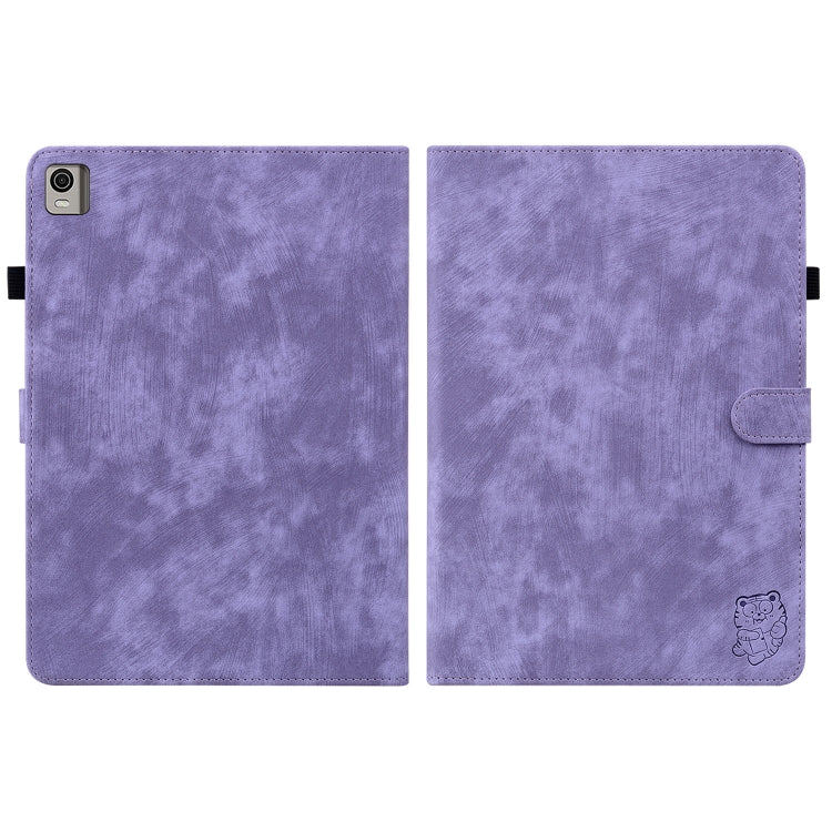 For Nokia T21 Tiger Pattern Flip Leather Tablet Case(Purple)