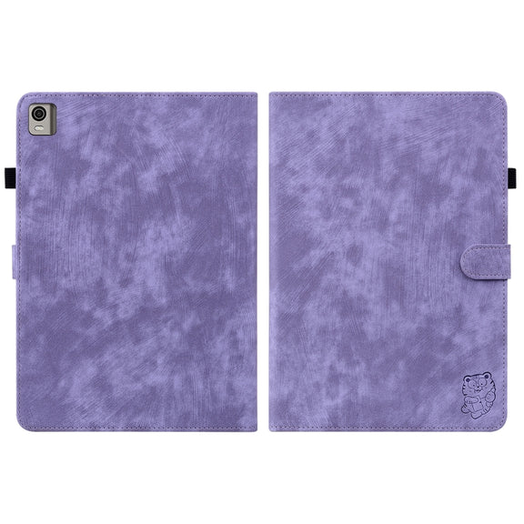 For Nokia T21 Tiger Pattern Flip Leather Tablet Case(Purple)