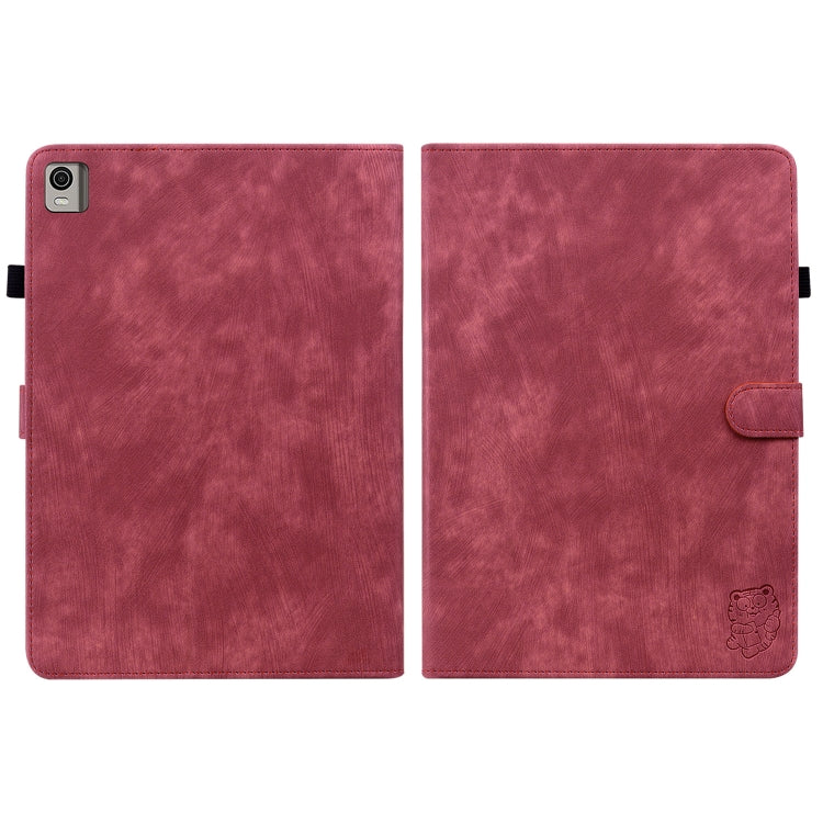 For Nokia T21 Tiger Pattern Flip Leather Tablet Case(Red)