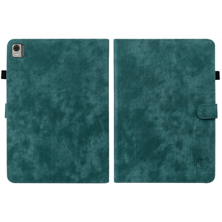For Nokia T21 Tiger Pattern Flip Leather Tablet Case(Dark Green)