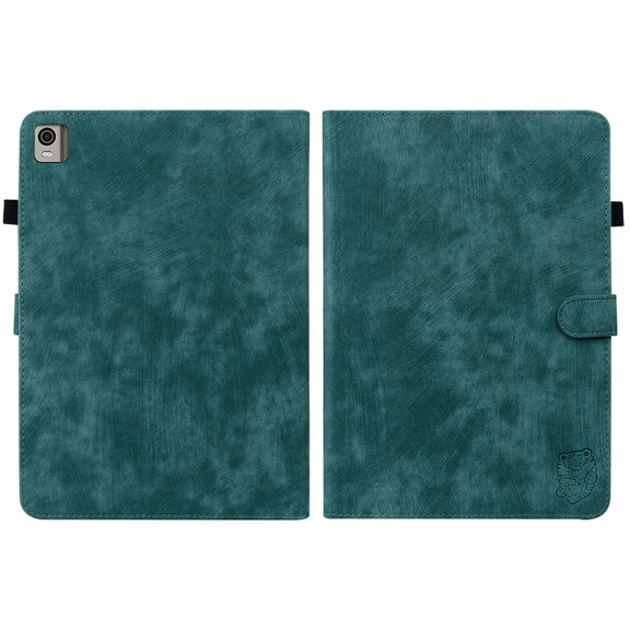 For Nokia T21 Tiger Pattern Flip Leather Tablet Case(Dark Green)