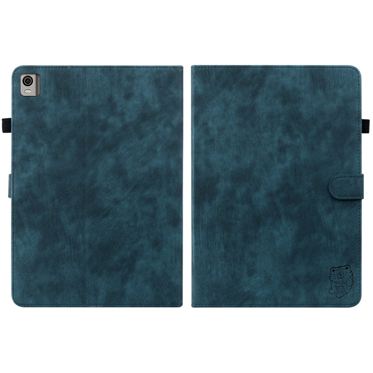 For Nokia T21 Tiger Pattern Flip Leather Tablet Case(Dark Blue)