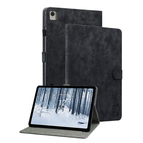 For Nokia T21 Tiger Pattern Flip Leather Tablet Case(Black)