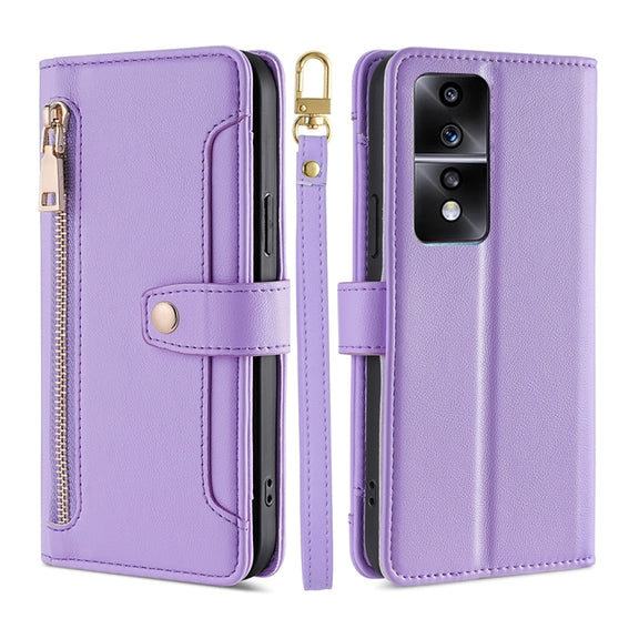 For Honor 80 GT Sheep Texture Cross-body Zipper Wallet Leather Phone Case(Purple)
