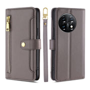 For OnePlus 11 Sheep Texture Cross-body Zipper Wallet Leather Phone Case(Grey)