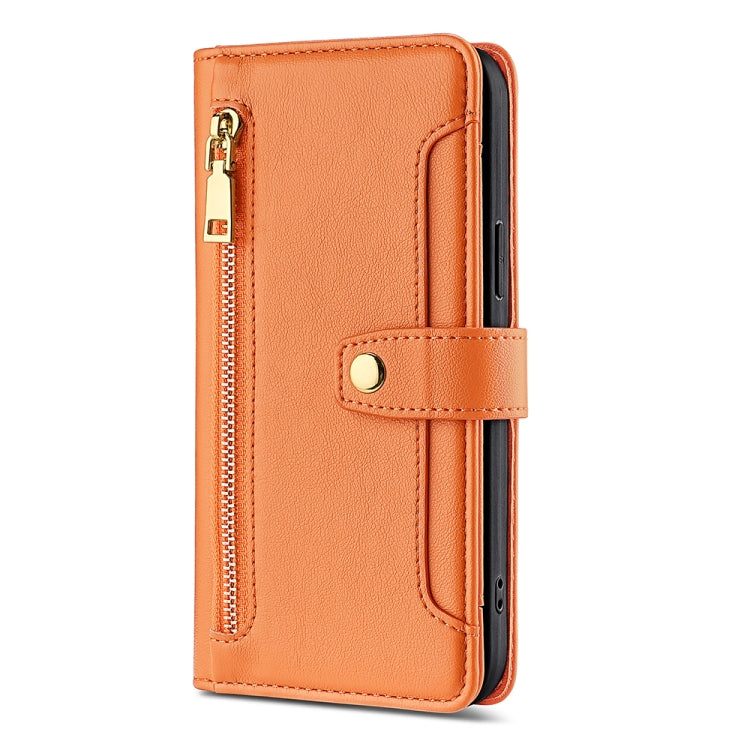 For OnePlus 11 Sheep Texture Cross-body Zipper Wallet Leather Phone Case(Orange)
