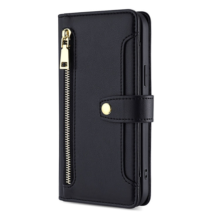 For OnePlus 11 Sheep Texture Cross-body Zipper Wallet Leather Phone Case(Black)