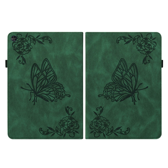 For Huawei MatePad SE Butterfly Flower Embossed Leather Tablet Case(Green)