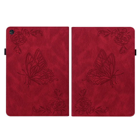 For Huawei MatePad SE Butterfly Flower Embossed Leather Tablet Case(Red)