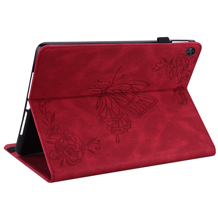 For Huawei MatePad SE Butterfly Flower Embossed Leather Tablet Case(Red)
