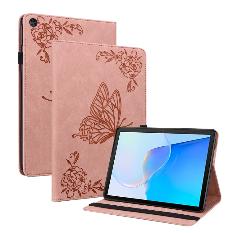For Huawei MatePad SE Butterfly Flower Embossed Leather Tablet Case(Rose Gold)