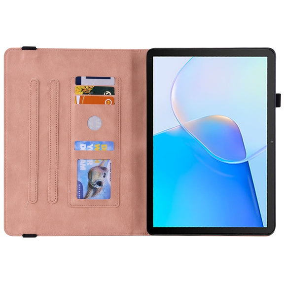 For Huawei MatePad SE Butterfly Flower Embossed Leather Tablet Case(Rose Gold)