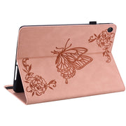 For Huawei MatePad SE Butterfly Flower Embossed Leather Tablet Case(Rose Gold)